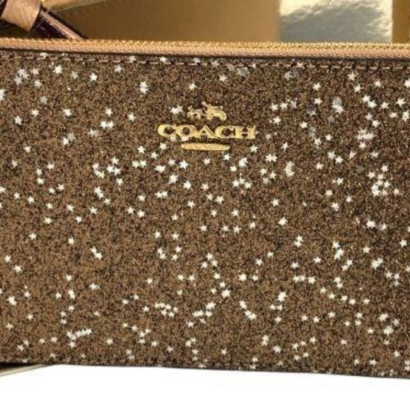 Coach F22705 IMGLD Star Glitter Gold Printed Coated Canvas Corner Zip Wristlet W - Picture 12 of 14